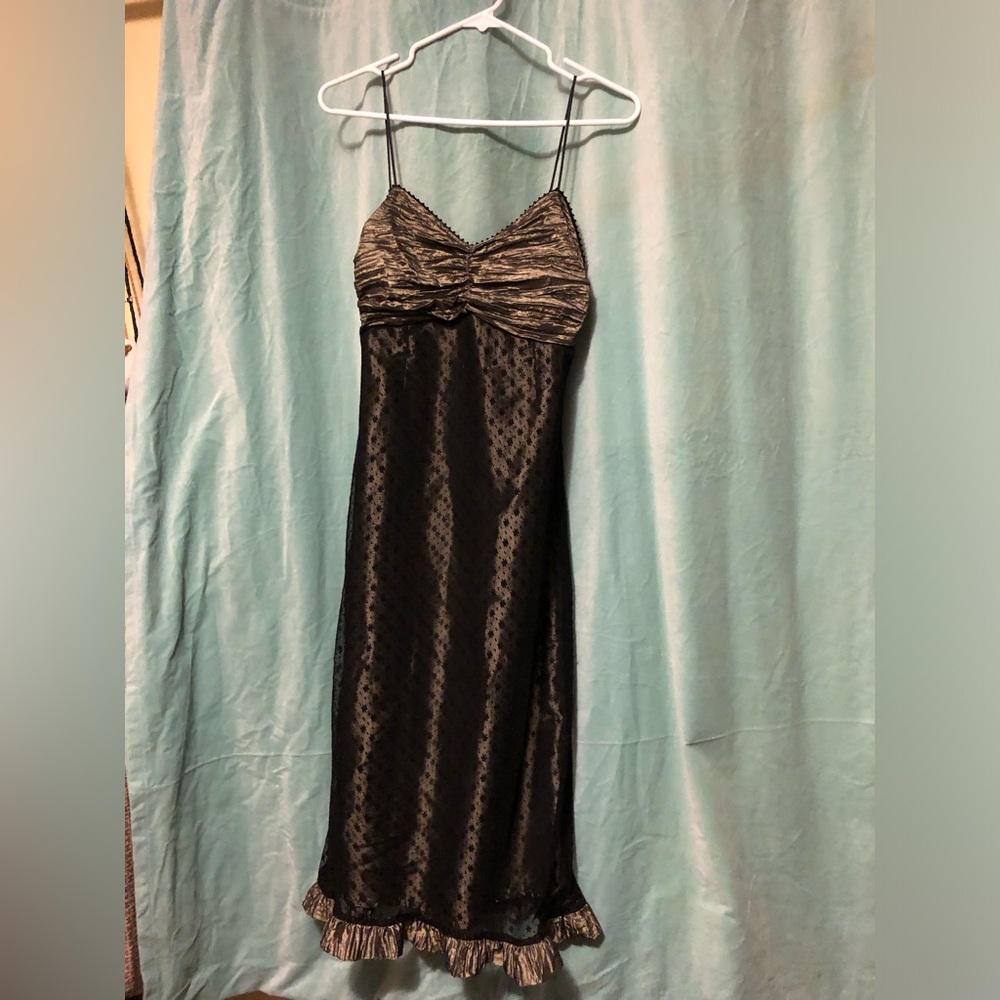 Green lace and satin dress